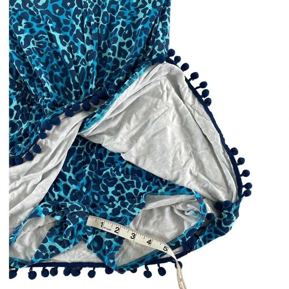 Lilly Pulitzer Gigi Romper Blue My Favorite Spot Leopard Print Pom Poms XXS $138